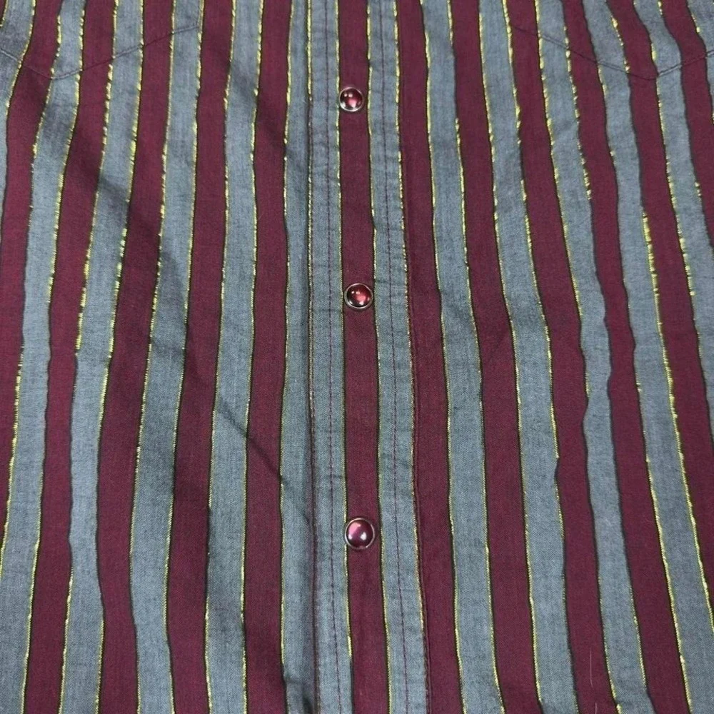 Wrangler Western Striped Button-Up Shirt Burgundy Gray Mens XL‎